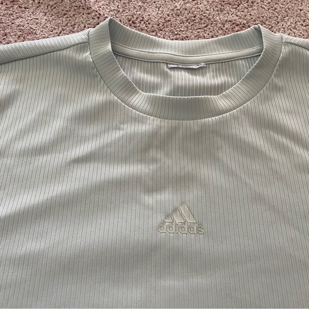 Adidas Light Blue Ribbed Short Sleeve Crop Top